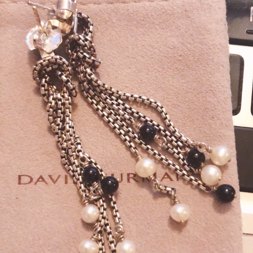 DAVID YURMAN White Black Pearl Dangle Drop Earring